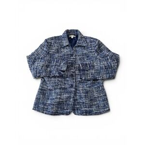 Coldwater Creek Women's P14 Blue Tweed Jacket Blazer Lined Button Career